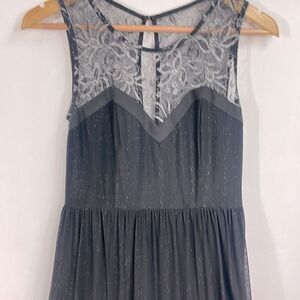 Minuet Petite | Black lace shimmer mini dress Lg petite,sleeveless,fit & flare.